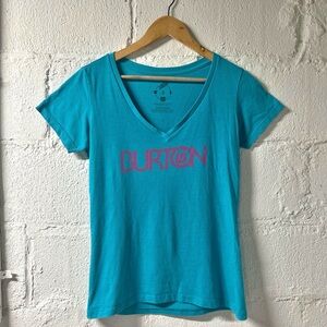 Burton Women's V-Neck T-Shirt Sz S Blue with Purple Logo